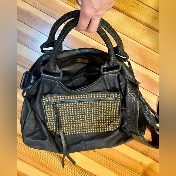 Cleobella Anthropologie large black leather bag studded weekender crossbody boho